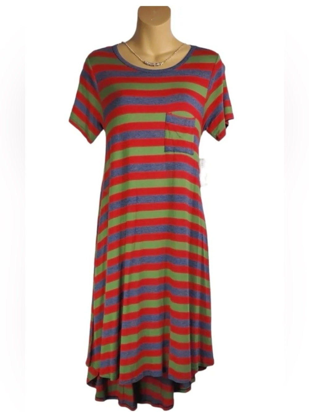 LuLaRoe Striped Pocket Maxi Dress in Red, Green & Blue